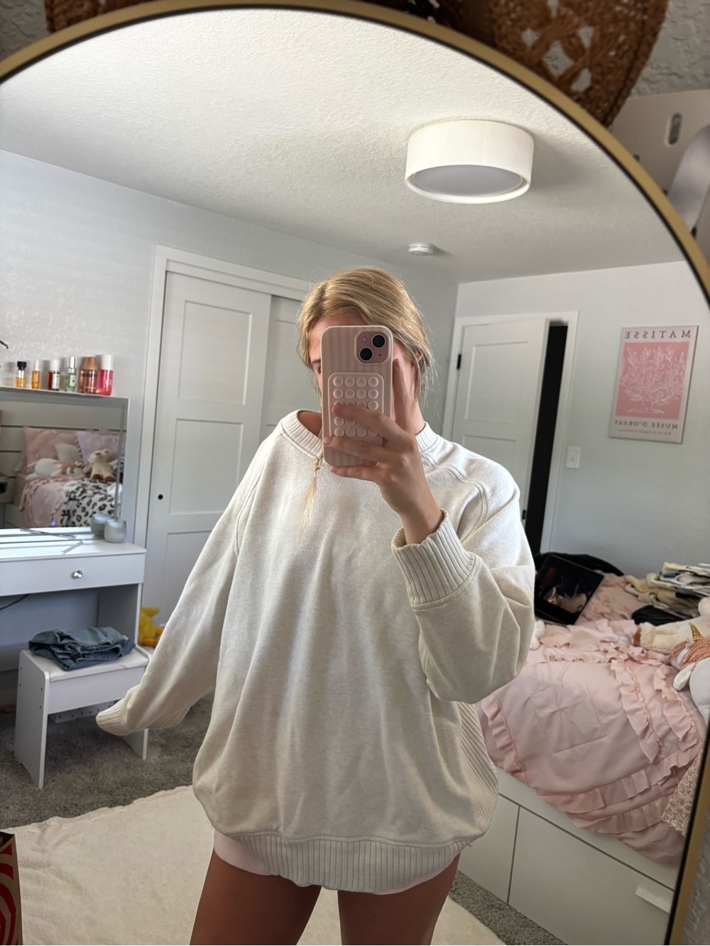 aerie Neutral Cream Ribbed Crewneck Sweatshirt